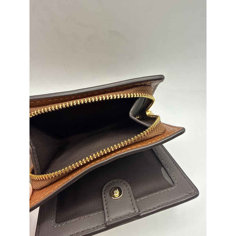 Coach C2862 Snap Wallet Brown Pebbled Leather Bifold Zip Coin Purse Gold - Picture 3 of 6